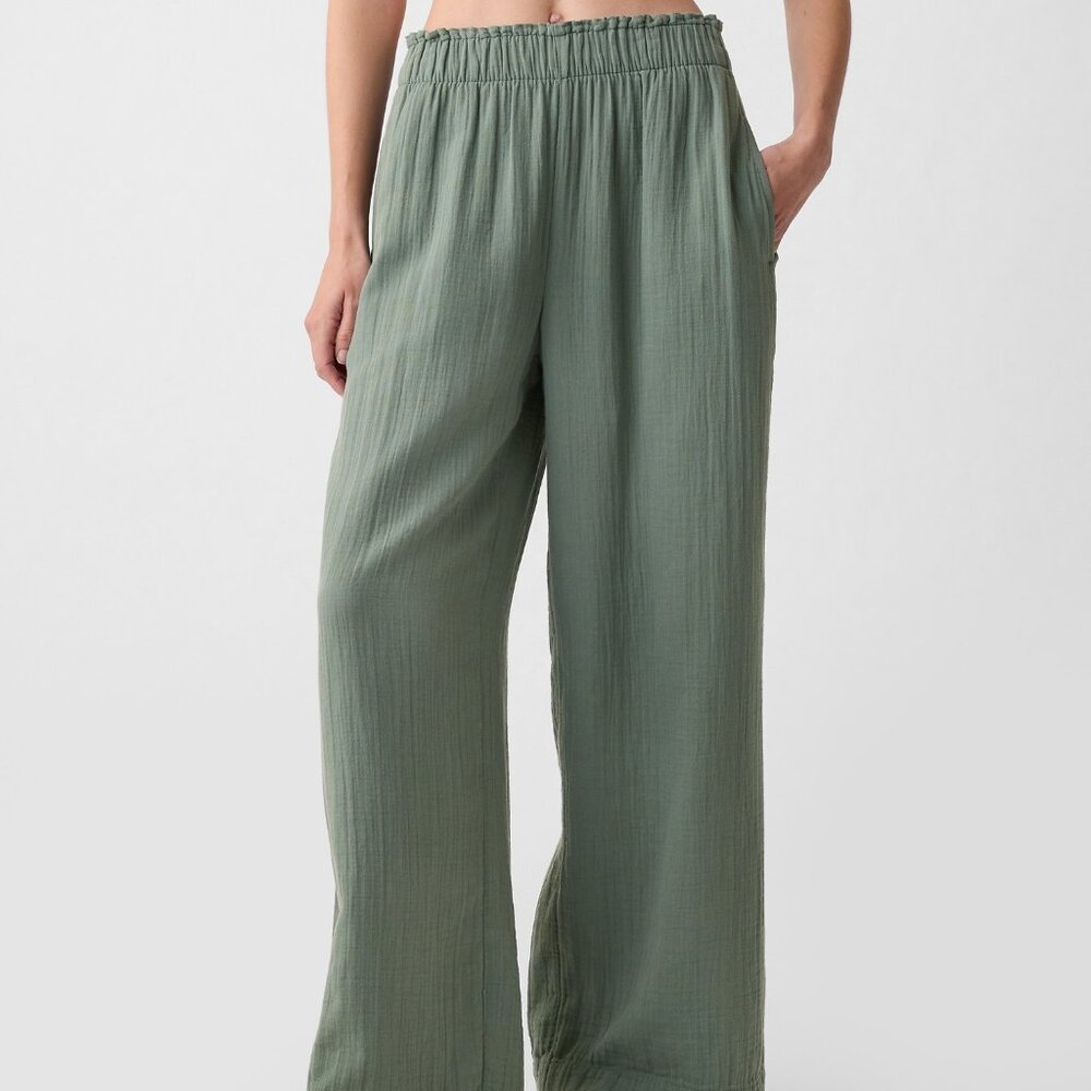 Mid Rise Crinkle Gauze Wide-Leg Pants